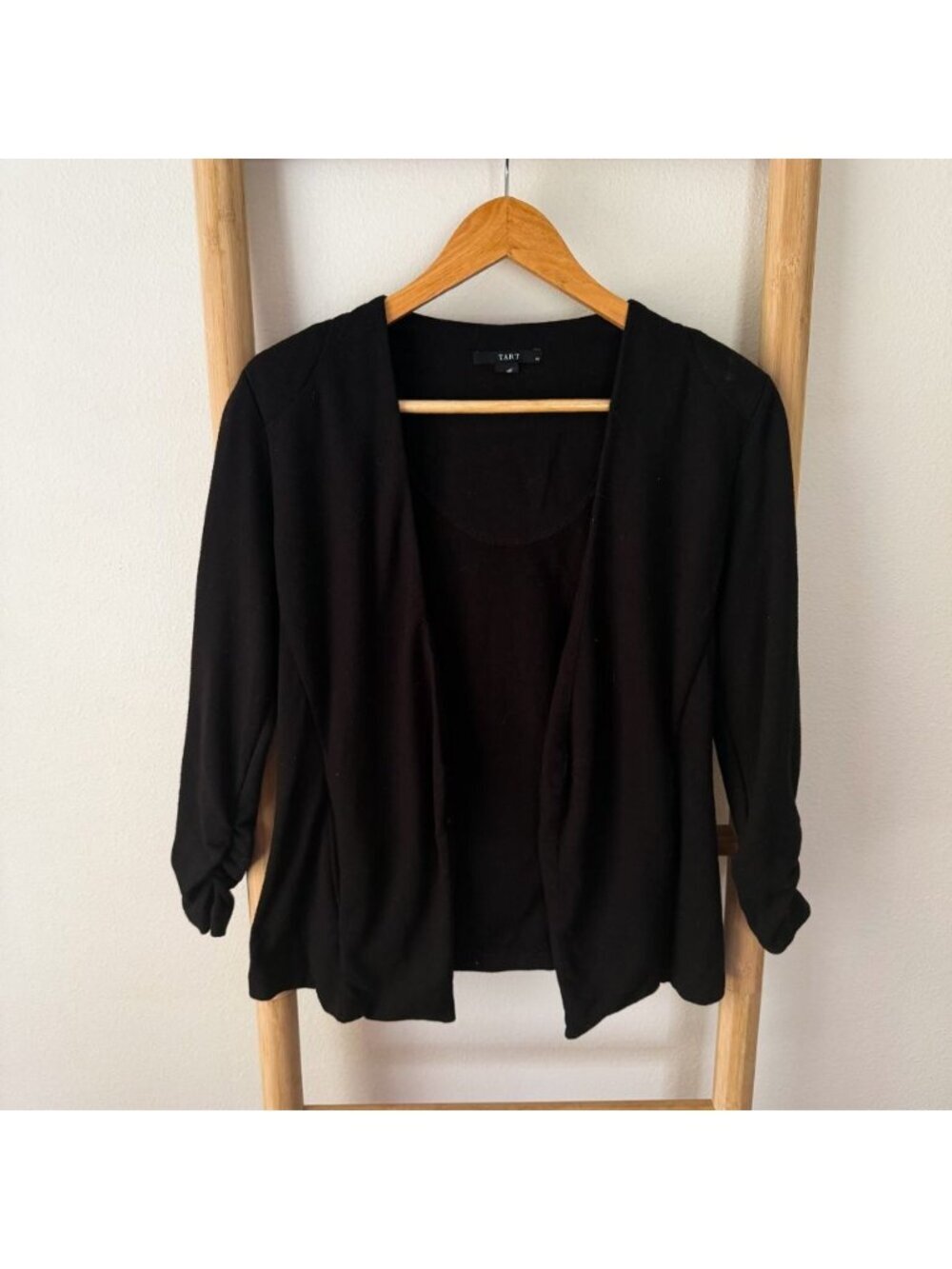 Tart Black Open Front Ruched Sleeve Stretch Cardigan Women’s XS